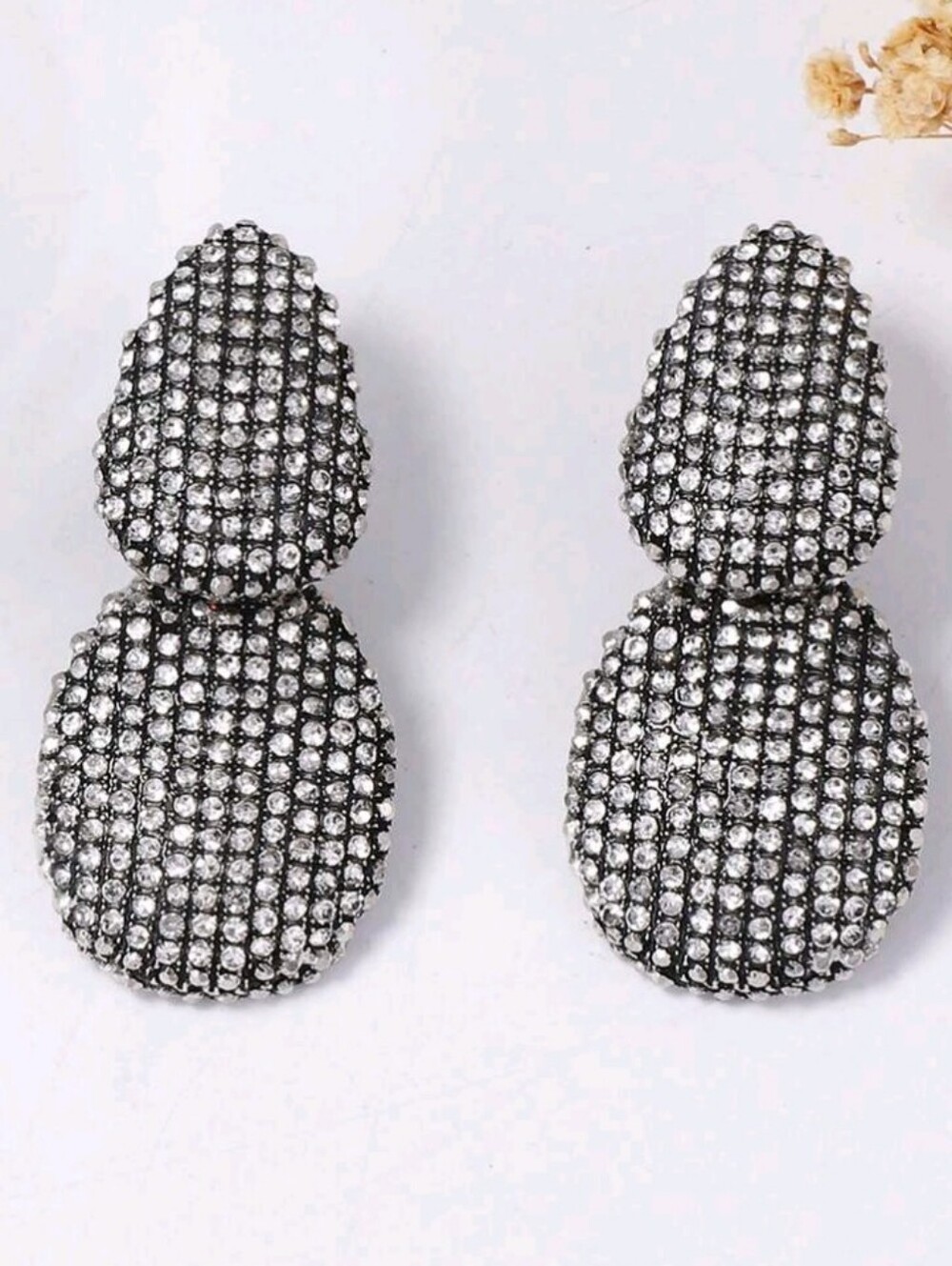 NEW! ZARA Stunning Crystal Pave Double Drop Earrings - Silver